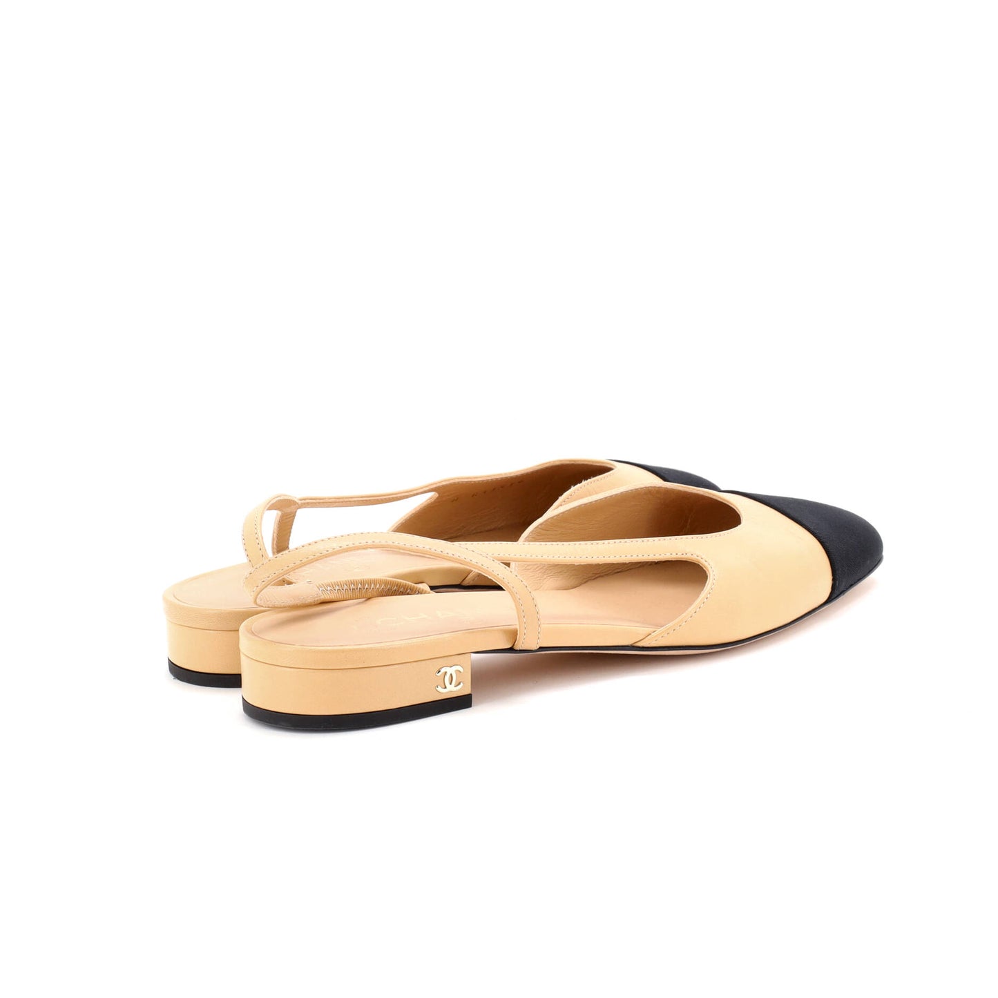 シャネル レディース キャップトゥ CC スリングバック フラットシューズ レザー