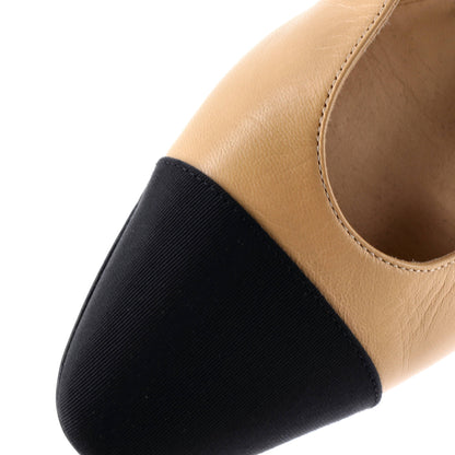 シャネル レディース キャップトゥ CC スリングバック フラットシューズ レザー