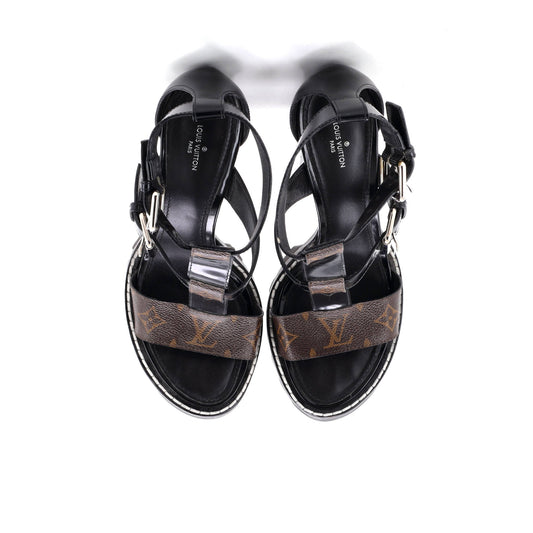 ルイ・ヴィトン レディース スタートレイル バックルヒールサンダル モノグラムキャンバス＆パテント
