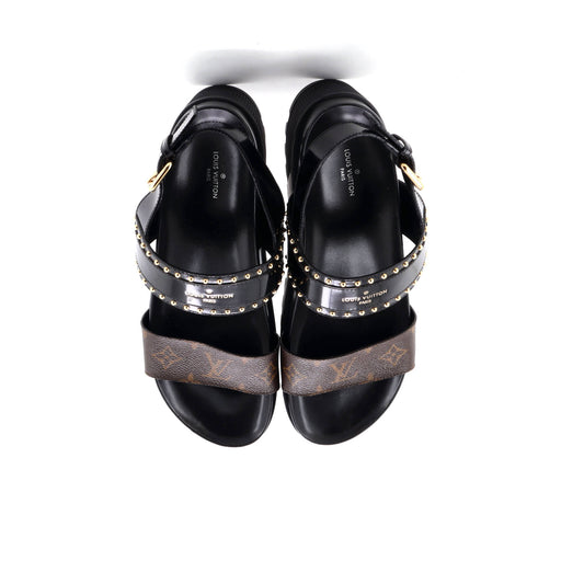 ルイ・ヴィトン レディース ローレアート プラットフォームサンダル モノグラムキャンバス＆スタッズレザー