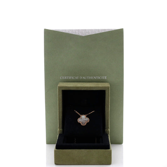 Van Cleef &amp; Arpels ヴィンテージ アルハンブラ ペンダント ネックレス 18K ローズゴールドとグレー マザー オブ パール