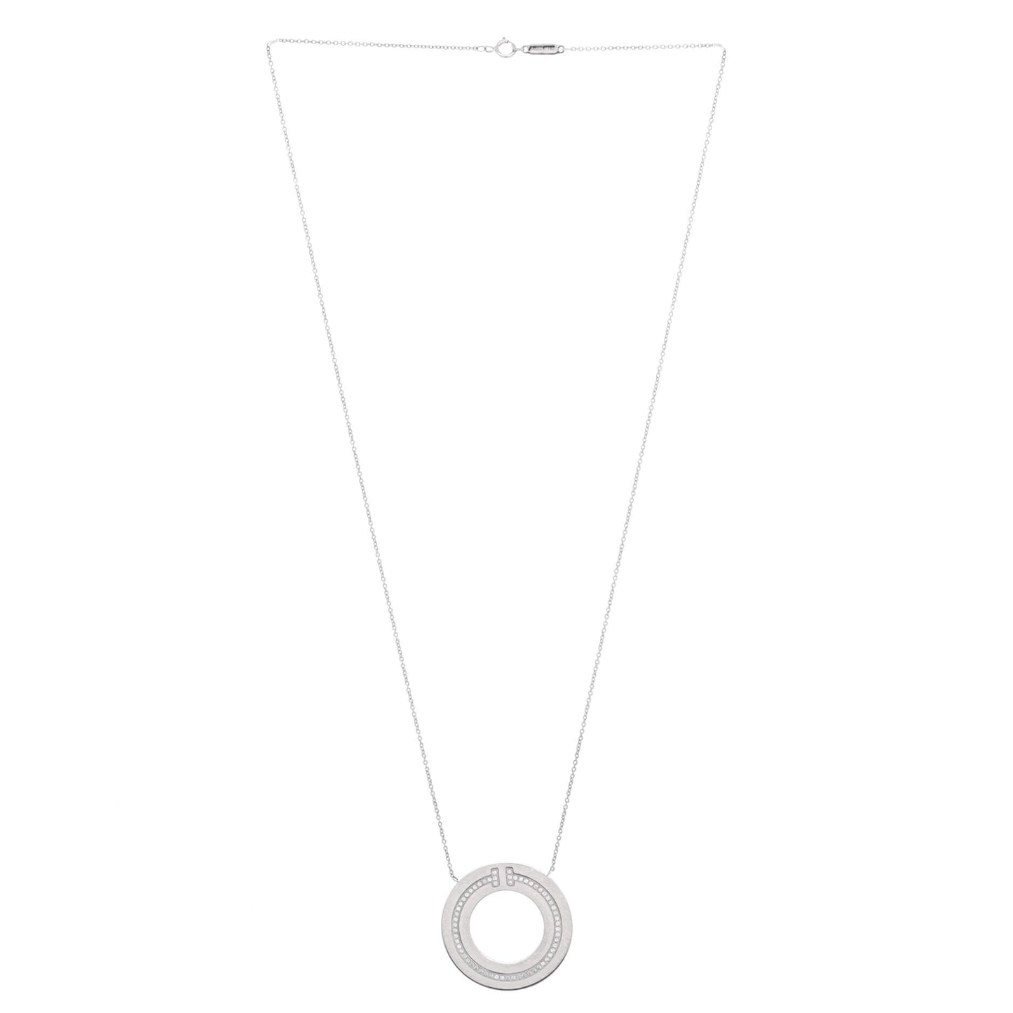 ティファニー Tサークルペンダントネックレス 18Kホワイトゴールド ダイヤモンド付き ラージ