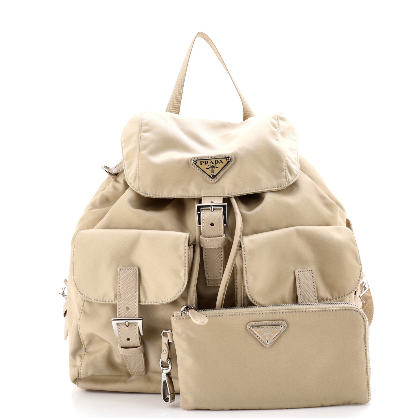 プラダ ダブルフロントポケット バックパック リナイロン レザー付き ミディアム