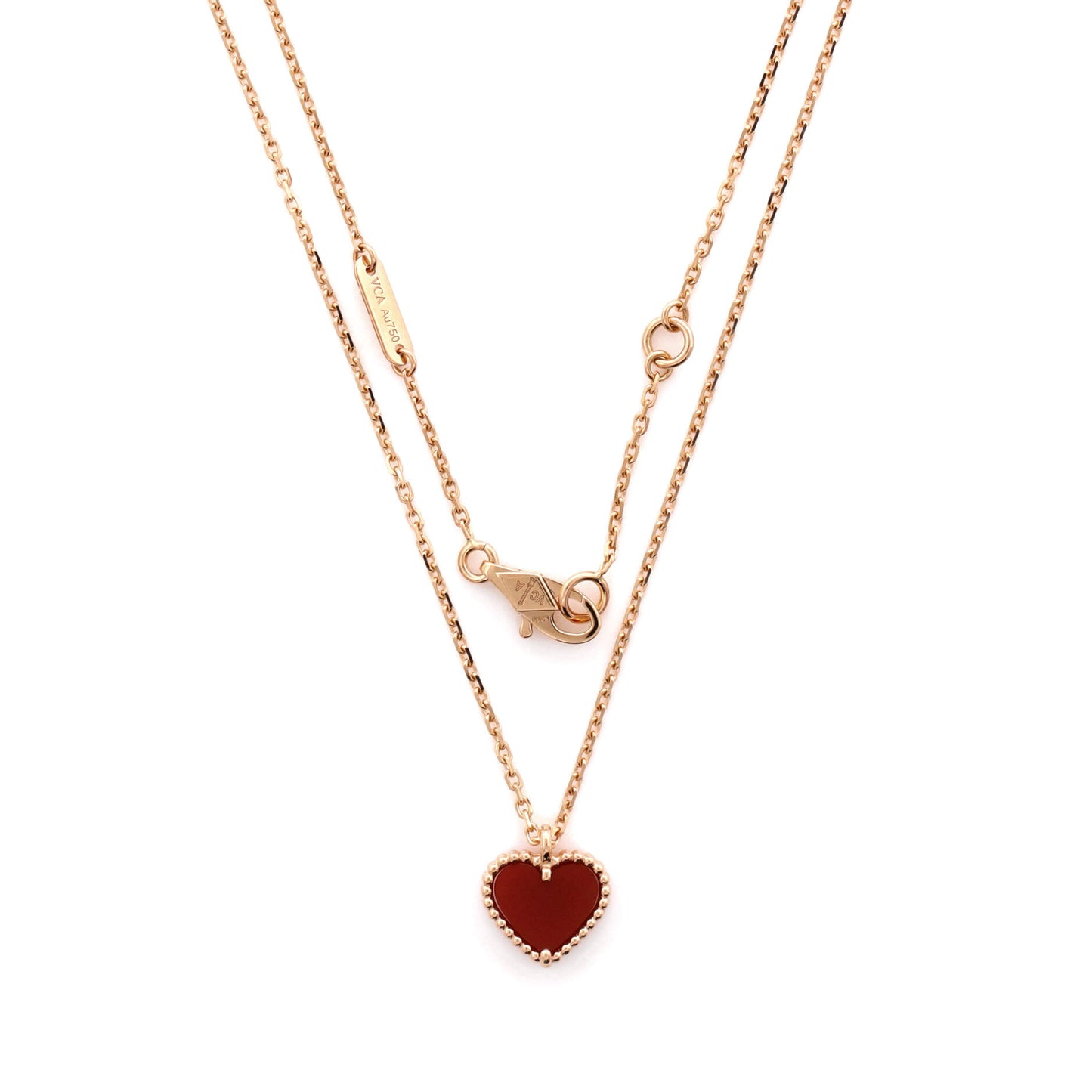 ヴァン クリーフ＆アーペル スウィート アルハンブラ ハート ペンダント ネックレス 18K ローズゴールドとカーネリアン