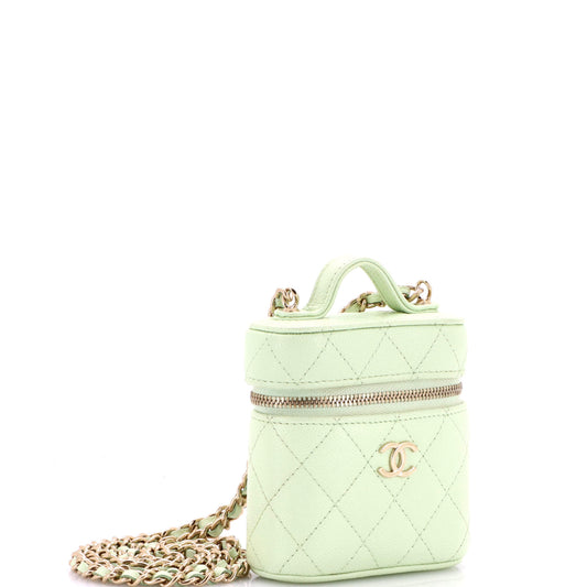 シャネル ハンドル ウィズ ケア バニティケース チェーン付き キルティング キャビア