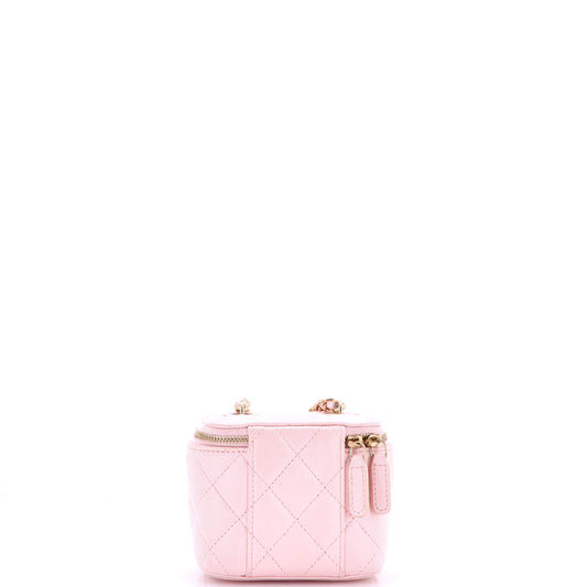 シャネル パールチェーン付きバニティケース キルティング ラムスキン ミニ