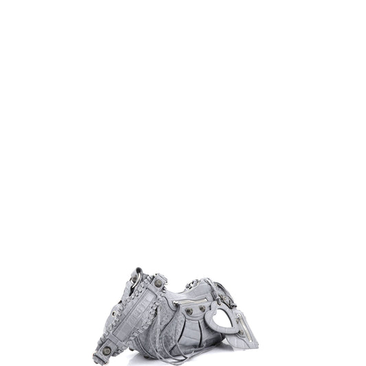 Balenciaga Le Cagole Giant Stud Shoulder Bag in Crocodile-Embossed Leather, Small