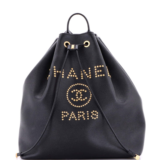 Chanel Deauville Studded Caviar Backpack, Large