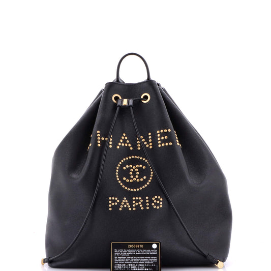 Chanel Deauville Studded Caviar Backpack, Large