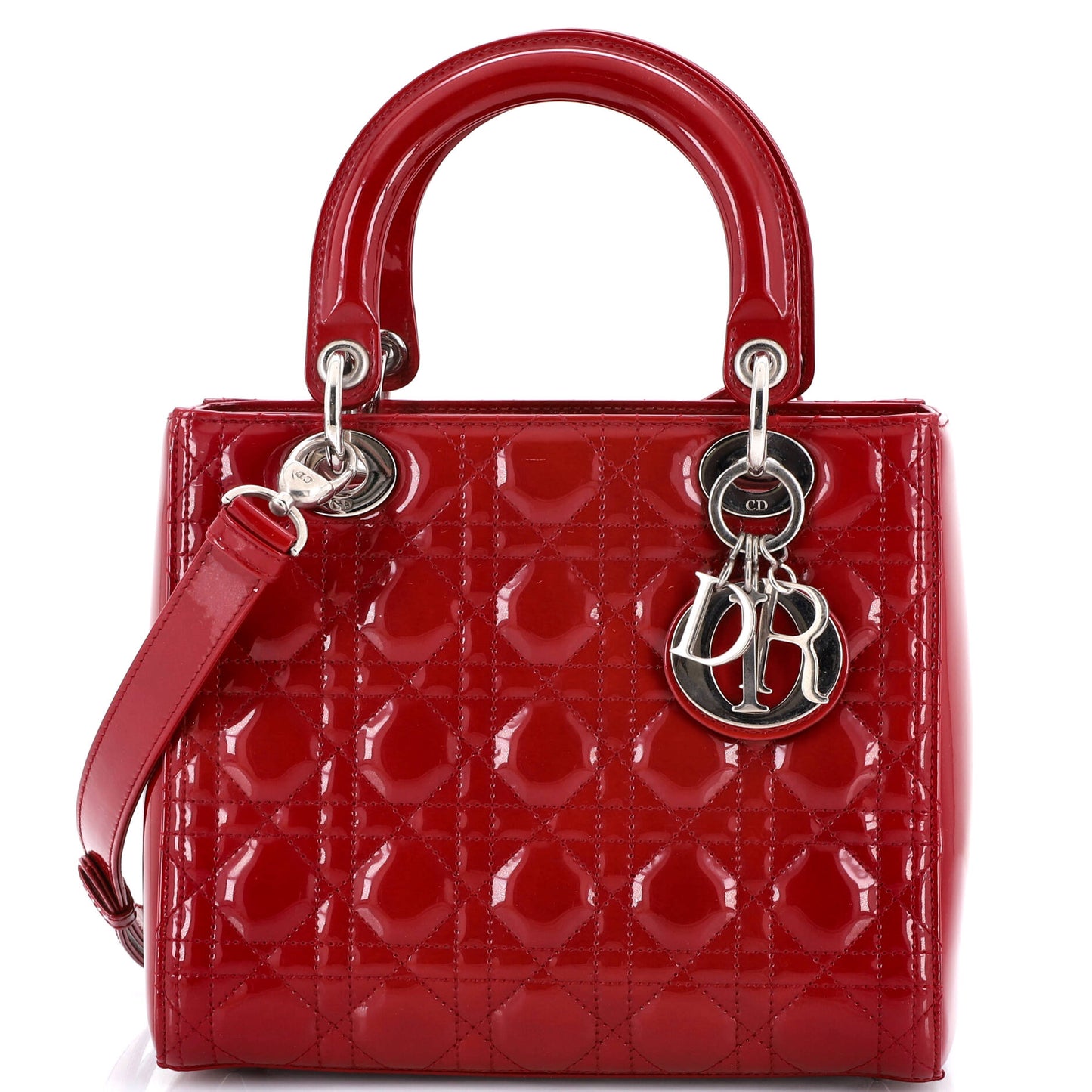 Christian Dior Lady Dior Cannage Quilted Enamel Medium Bag