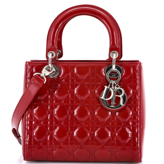 Christian Dior Lady Dior Cannage Quilted Enamel Medium Bag