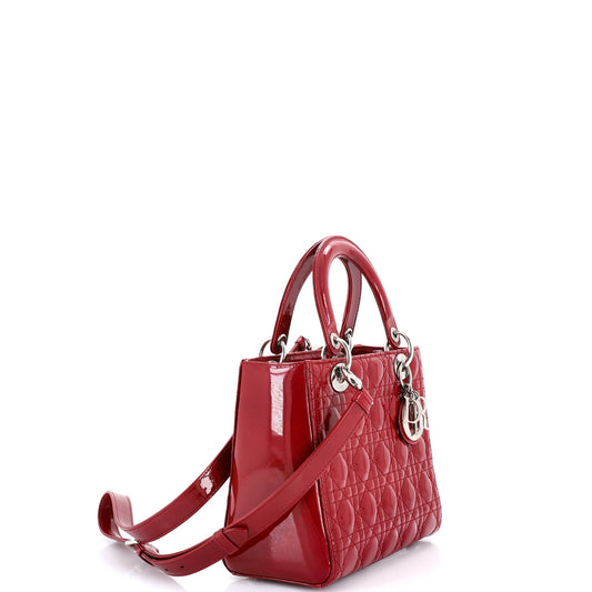 Christian Dior Lady Dior Cannage Quilted Enamel Medium Bag
