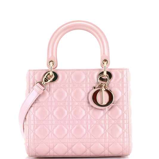 Christian Dior Lady Dior Cannage Quilted Metallic Leather Medium Bag