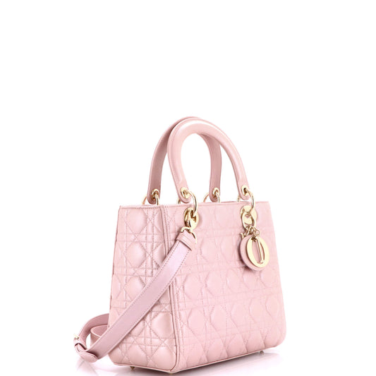 Christian Dior Lady Dior Cannage Quilted Metallic Leather Medium Bag