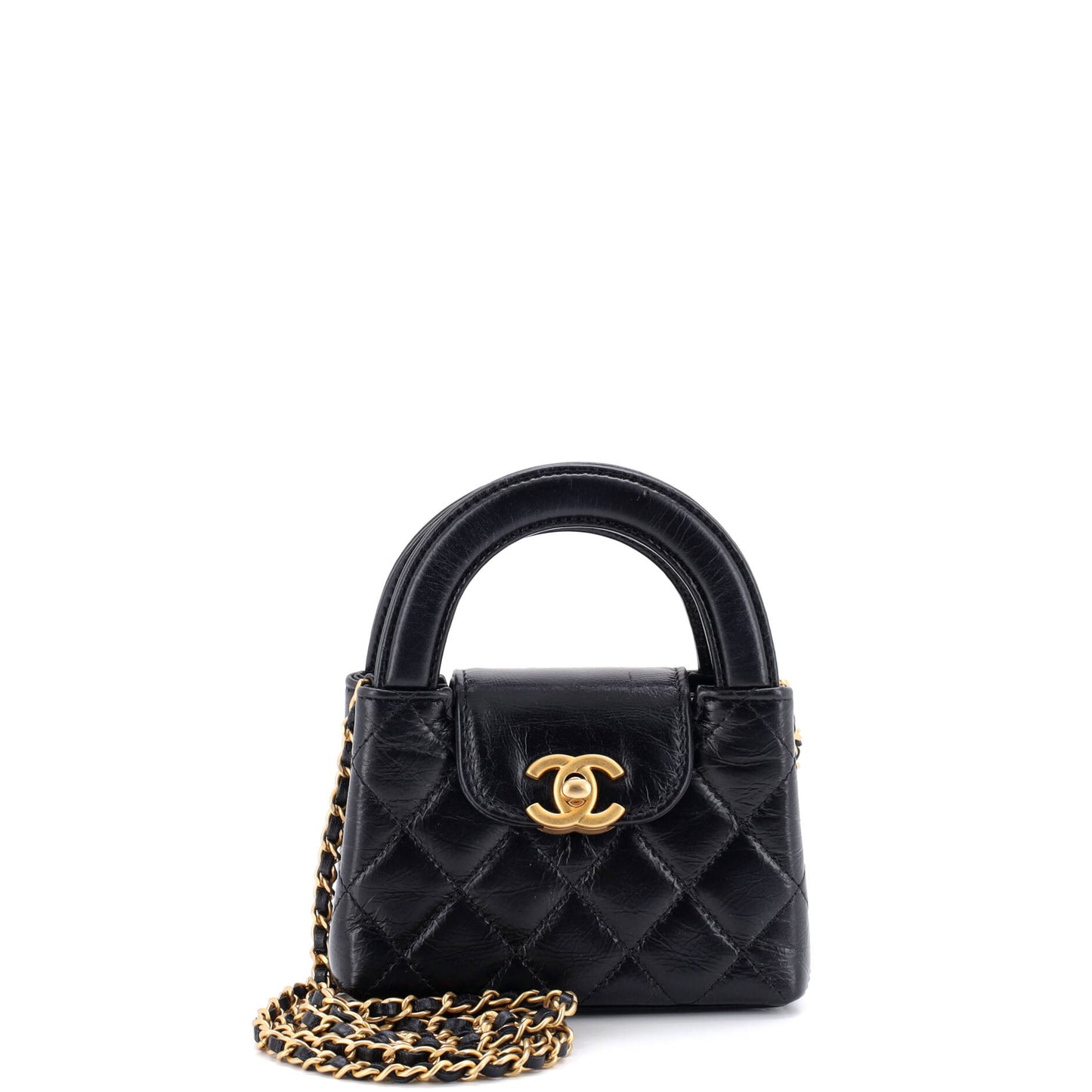 Chanel Kelly Top Handle Shopping Bag in Quilted Shiny Aged Calfskin Nano