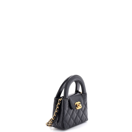 Chanel Kelly Top Handle Shopping Bag in Quilted Shiny Aged Calfskin Nano