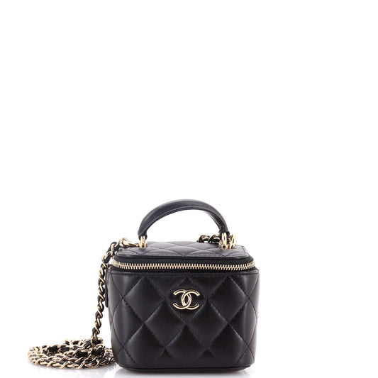 Chanel Classic Top Handle Vanity Case with Chain, Quilted Lambskin, Mini