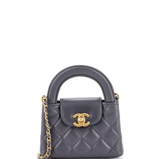 Chanel Kelly Top Handle Shopping Bag in Quilted Shiny Aged Calfskin Nano