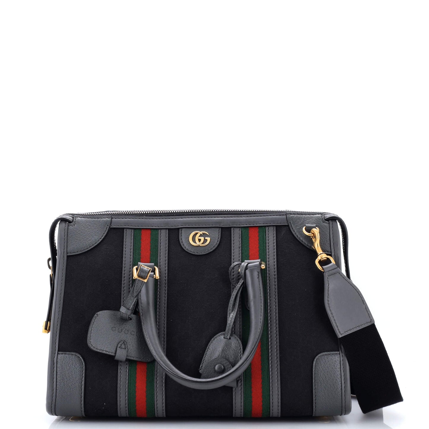 Gucci Bauletto Top Handle Bag in GG Canvas and Leather, Medium