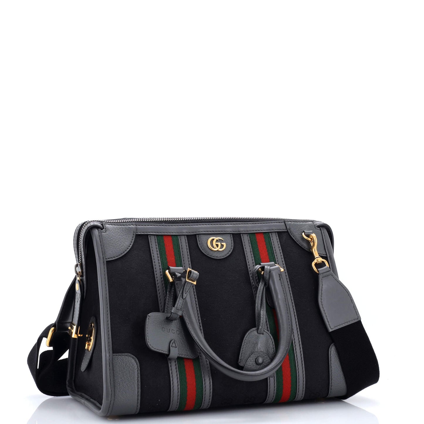 Gucci Bauletto Top Handle Bag in GG Canvas and Leather, Medium