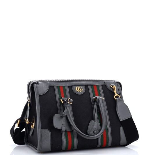 Gucci Bauletto Top Handle Bag in GG Canvas and Leather, Medium