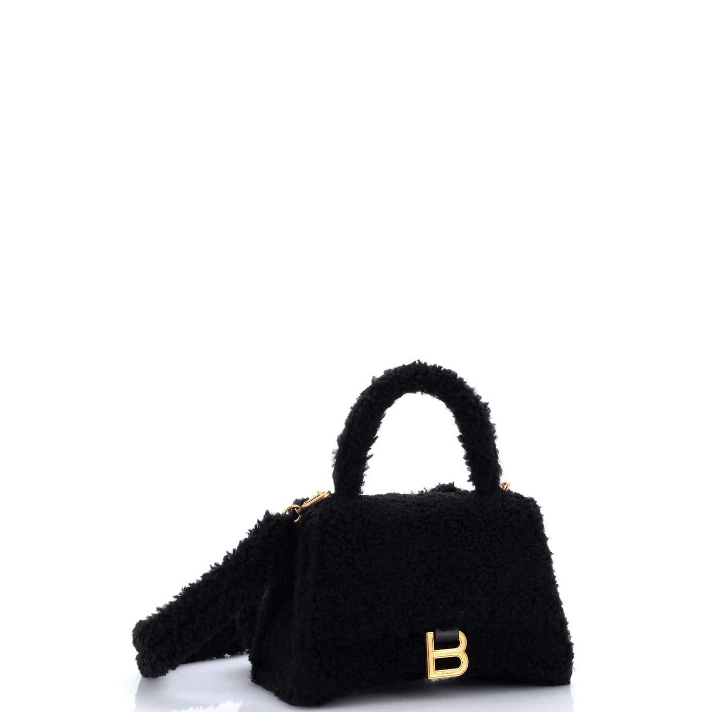 バレンシアガ フラッフィー アワーグラス トップハンドルバッグ フェイクファー スモール