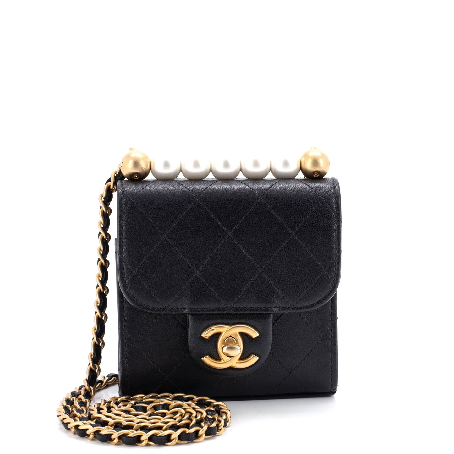 Chanel Chic Pearl Flap Clutch with Chain, Quilted Goatskin, Mini