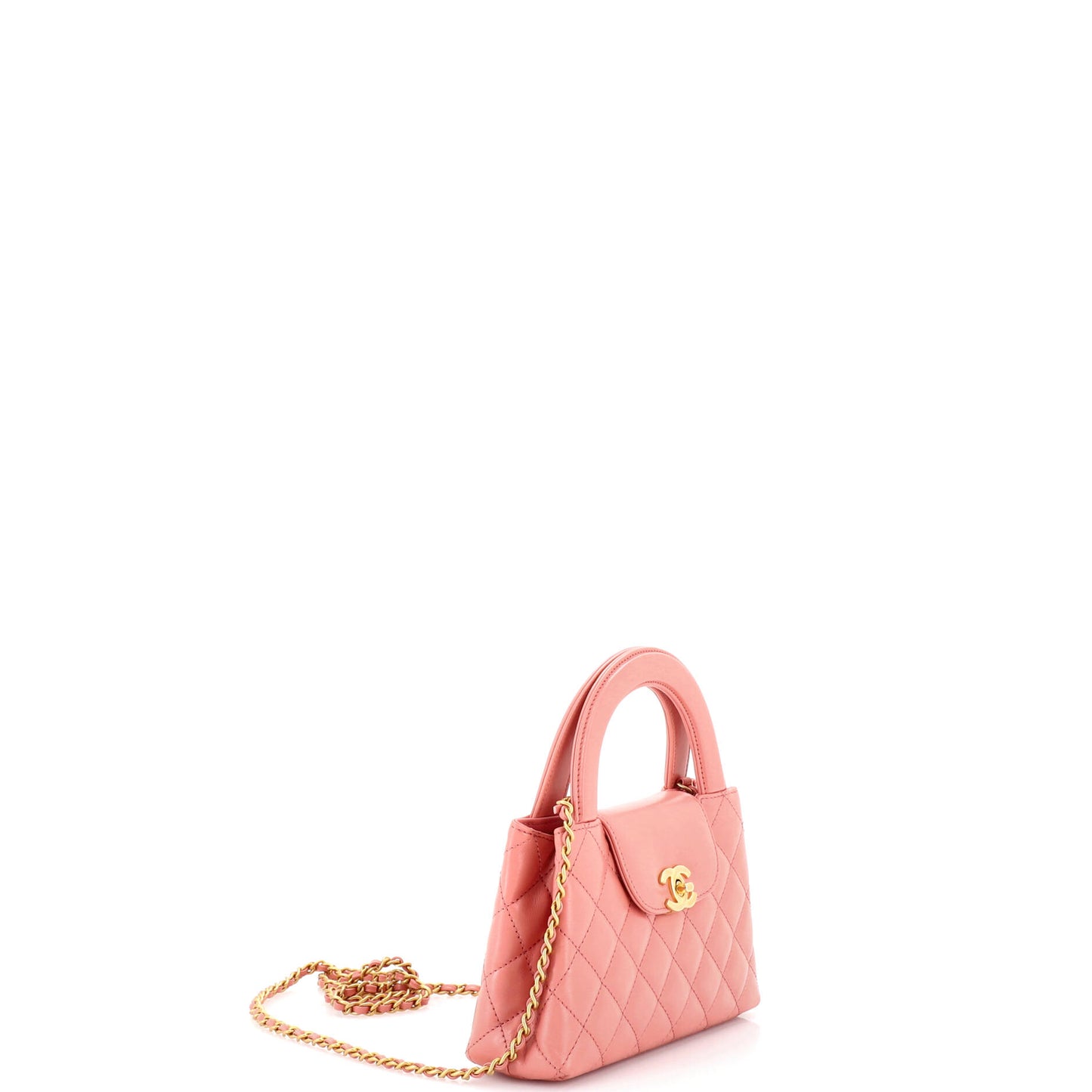 Chanel Kelly Mini Top Handle Shopping Bag in Quilted Shiny Aged Calfskin