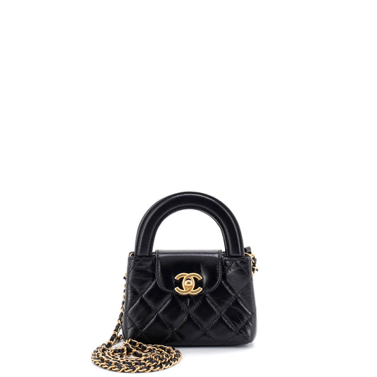 Chanel Kelly Top Handle Shopping Bag in Quilted Shiny Aged Calfskin Nano