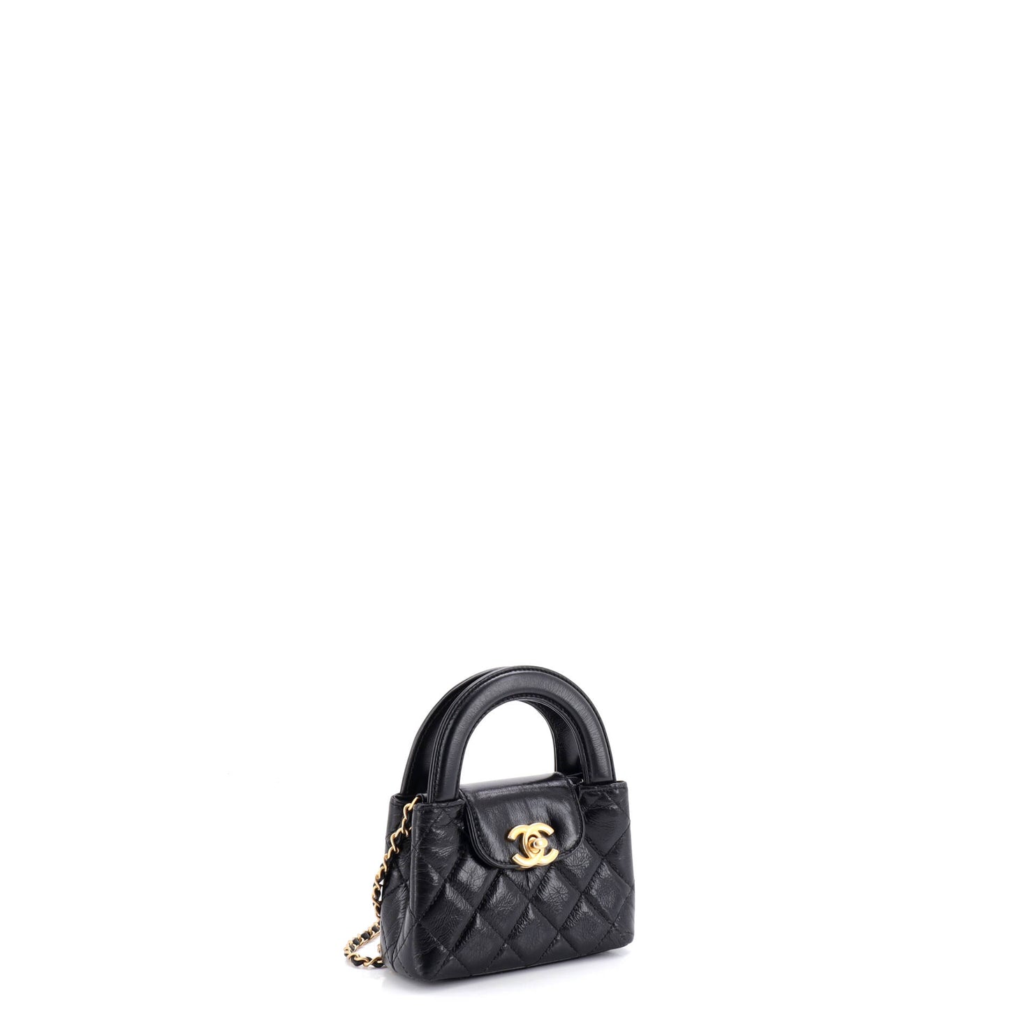Chanel Kelly Top Handle Shopping Bag in Quilted Shiny Aged Calfskin Nano
