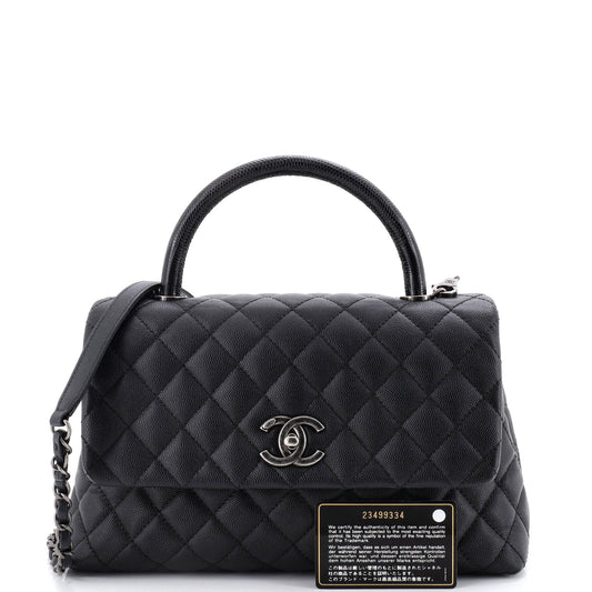 Chanel Coco Top Handle Bag, Quilted Caviar, Lizard-Embossed Handles, Small