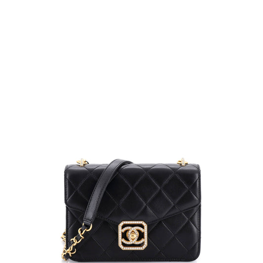 Chanel Crystal Geometric Frame CC Flap Bag, Quilted Lambskin with Crystal Detail, Small