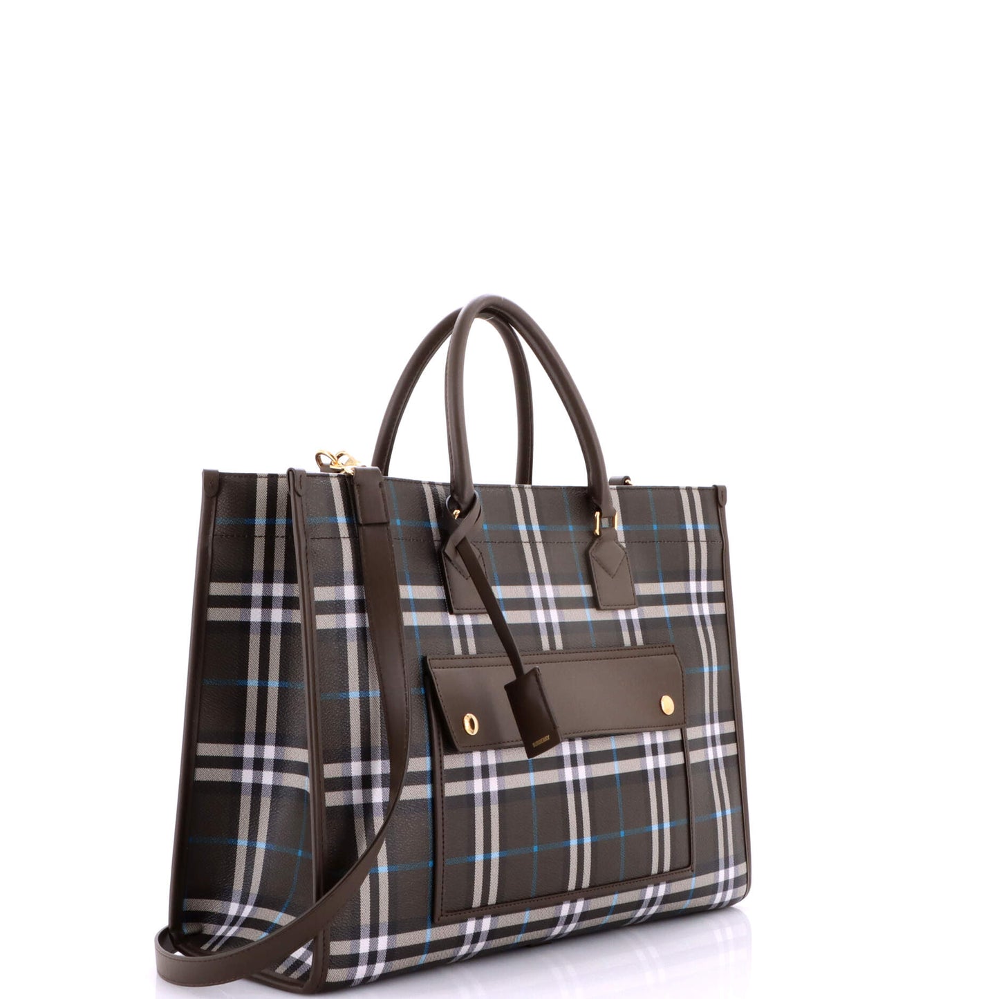 バーバリー フレイヤ ショッピングトート チェック コーティングキャンバス レザー ミディアム