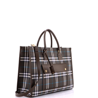 バーバリー フレイヤ ショッピングトート チェック コーティングキャンバス レザー ミディアム