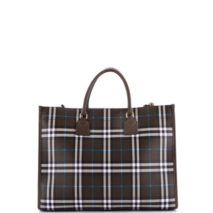 バーバリー フレイヤ ショッピングトート チェック コーティングキャンバス レザー ミディアム