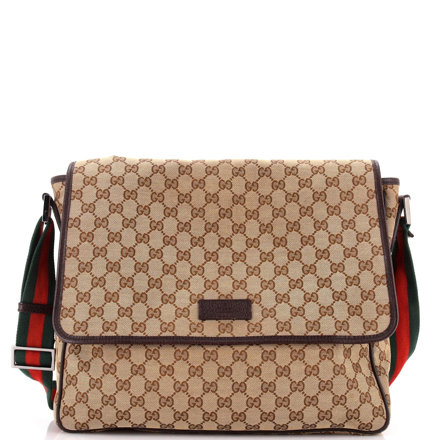 Gucci Web Strap Flap Messenger Bag in GG Canvas, Medium