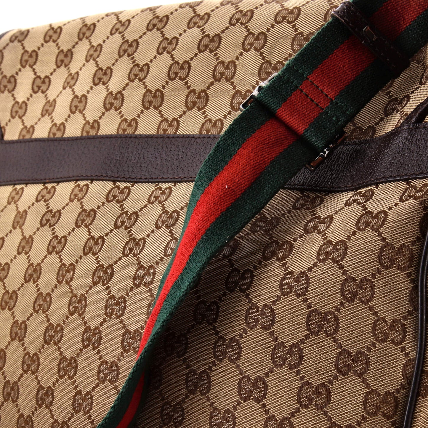 Gucci Web Strap Flap Messenger Bag in GG Canvas, Medium