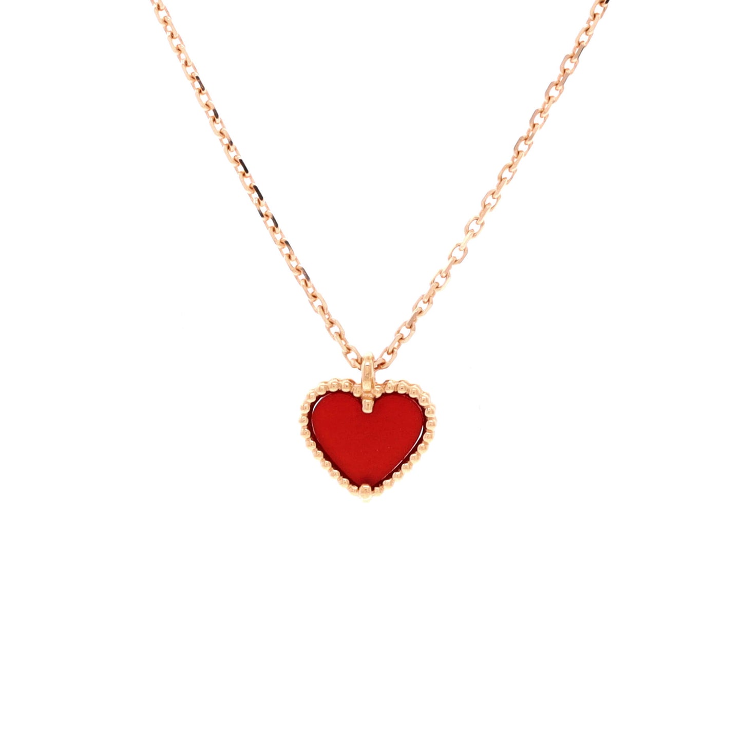 Van Cleef & Arpels Sweet Alhambra Heart Pendant Necklace in 18K Rose Gold and Carnelian
