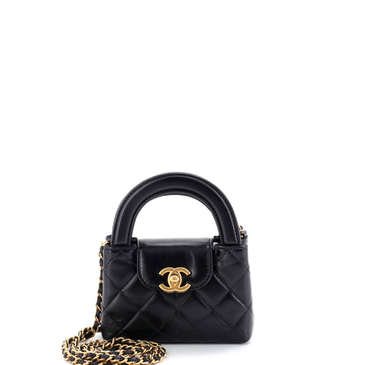 Chanel Kelly Top Handle Shopping Bag in Quilted Shiny Aged Calfskin Nano