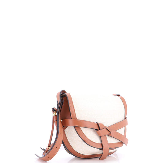 Loewe Gate Dual Shoulder Bag in Anagram Canvas and Leather, Small
