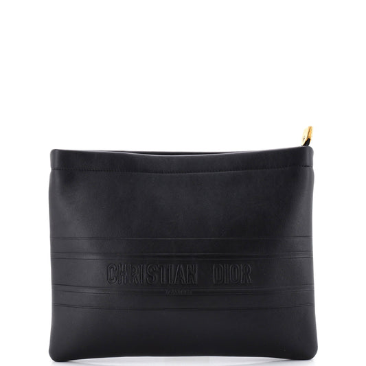 Christian Dior Dior Double Zip Pouch Leather Medium