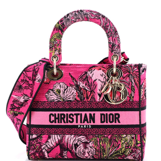 Christian Dior Lady D-Lite Bag, Medium, Embroidered Canvas