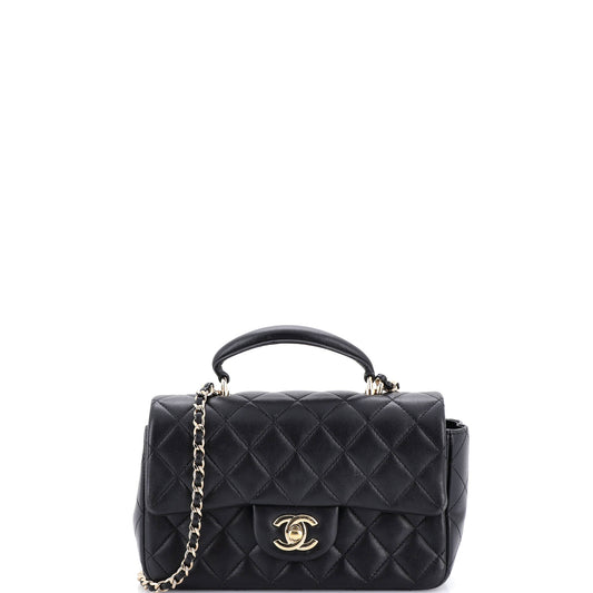 Chanel Classic Single Flap Top Handle Bag in Quilted Lambskin Mini