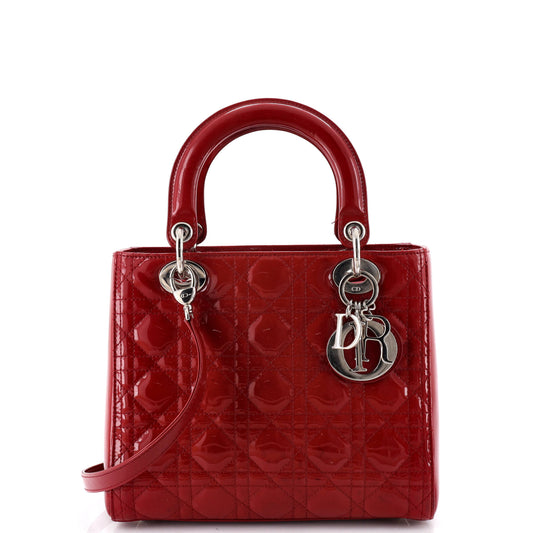 Christian Dior Lady Dior Cannage Quilted Enamel Medium Bag