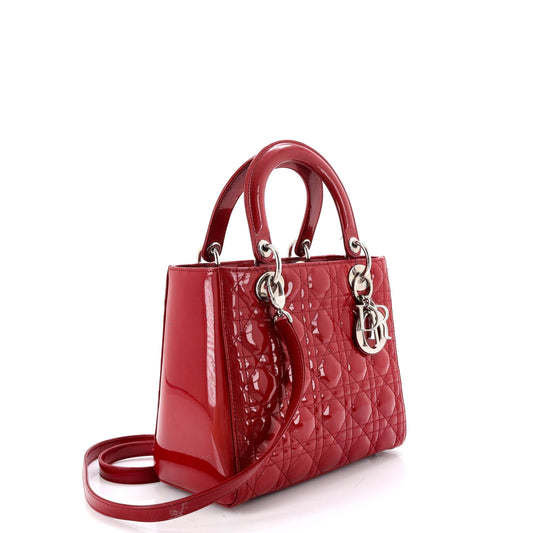Christian Dior Lady Dior Cannage Quilted Enamel Medium Bag