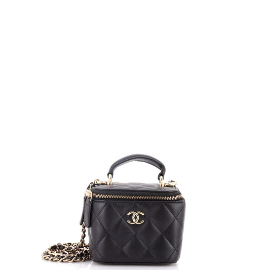 Chanel Classic Top Handle Vanity Case with Chain, Quilted Lambskin, Mini