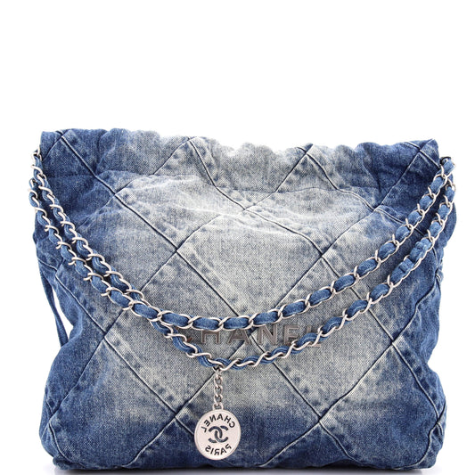 Chanel 22 Chain Hobo Bag, Quilted Denim, Small