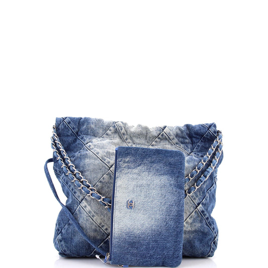 Chanel 22 Chain Hobo Bag, Quilted Denim, Small
