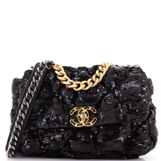Chanel 19 Quilted Sequined Flap Bag, Medium