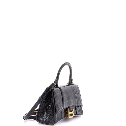 Balenciaga Hourglass Top Handle Bag in Crocodile Embossed Leather, XS